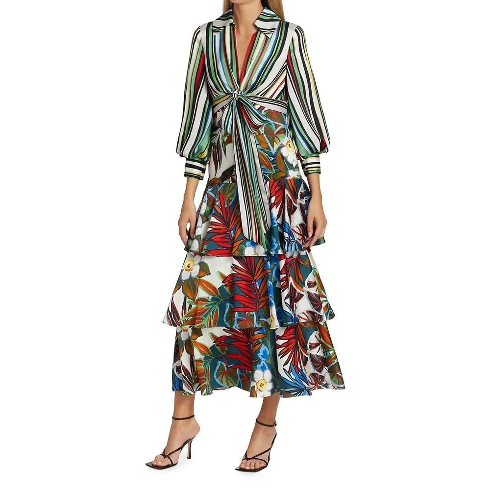 Badgley Mischka Mixed Print Tiered Shirtdress - Picture 4 of 14